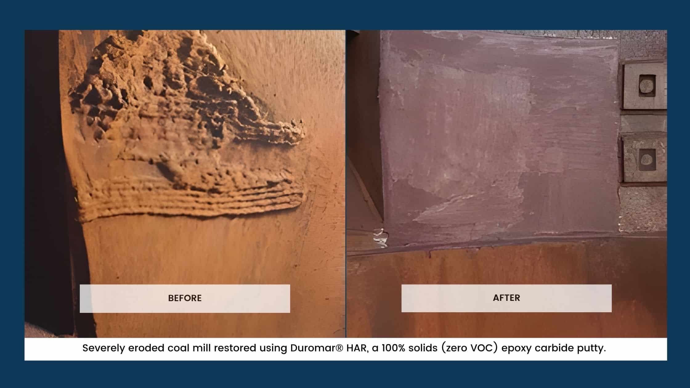 Coal mill before and after restoration using Duromar® HAR epoxy putty