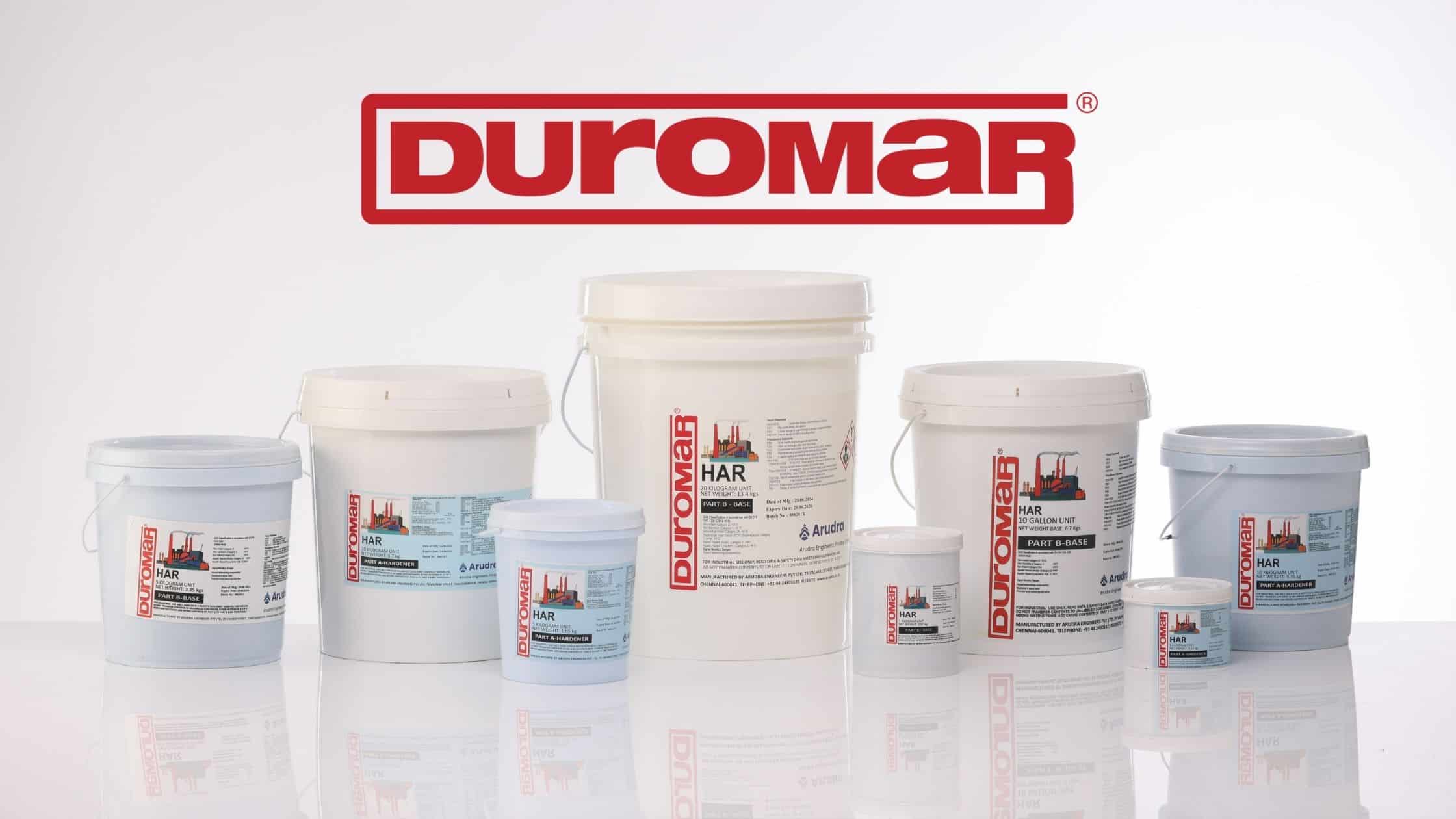 Duromar HAR epoxy system in multiple container sizes by Arudra Engineers