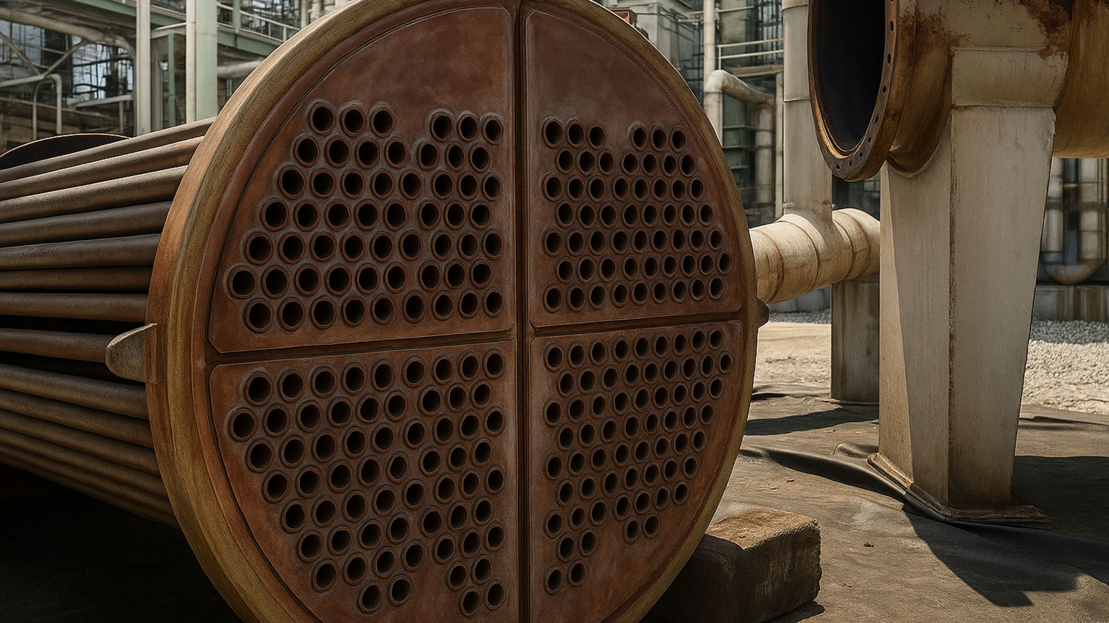 Corroded condenser tube bundle before chemical cleaning at power plant