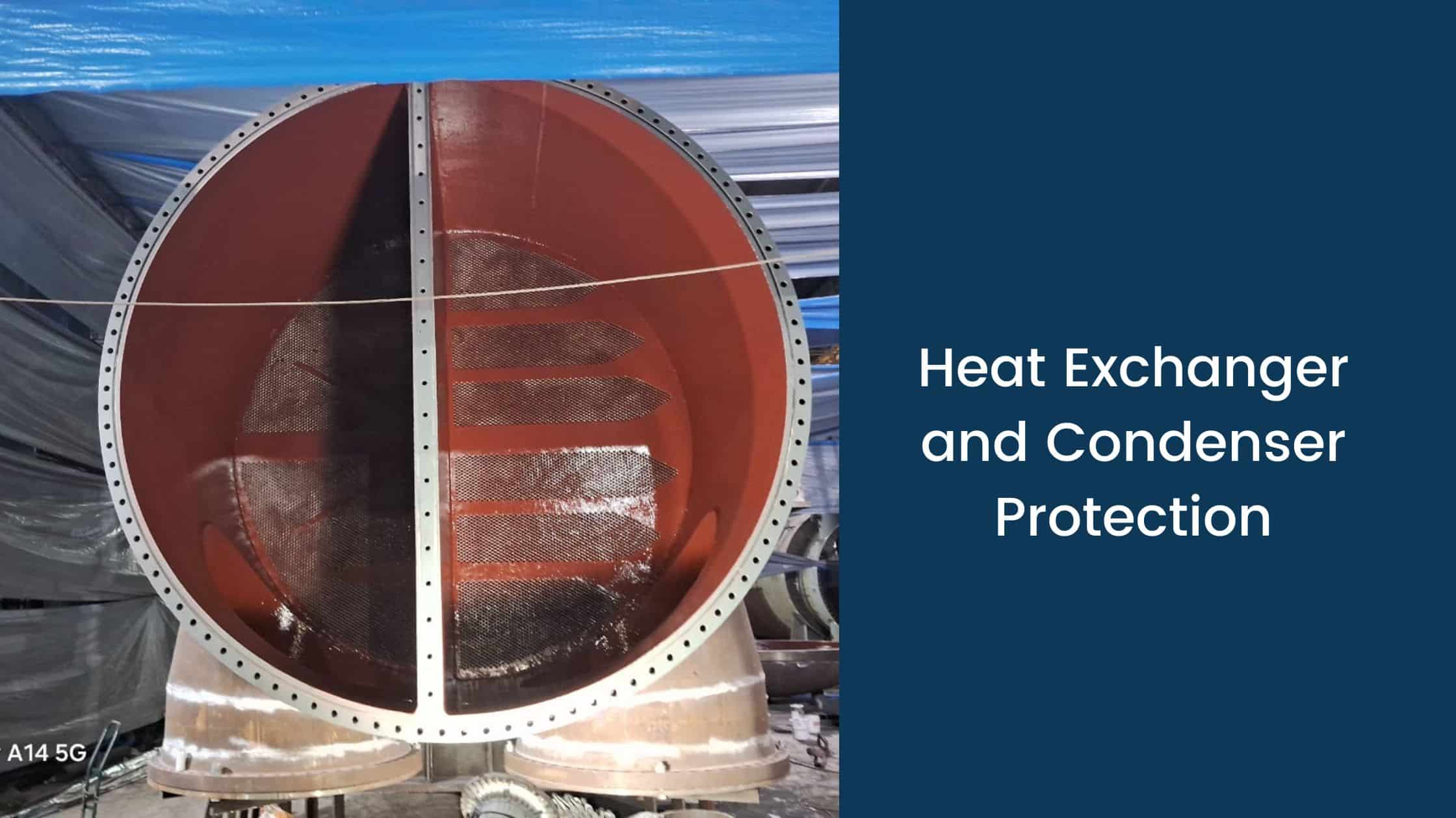 Epoxy-coated heat exchanger shell interior with baffles after protective lining application