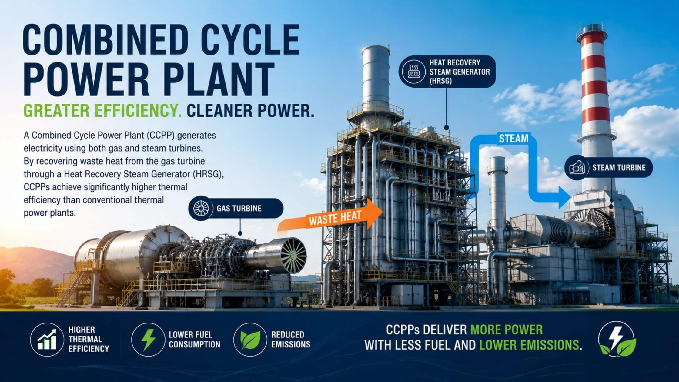 Infographic explaining how a Combined Cycle Power Plant (CCPP) works