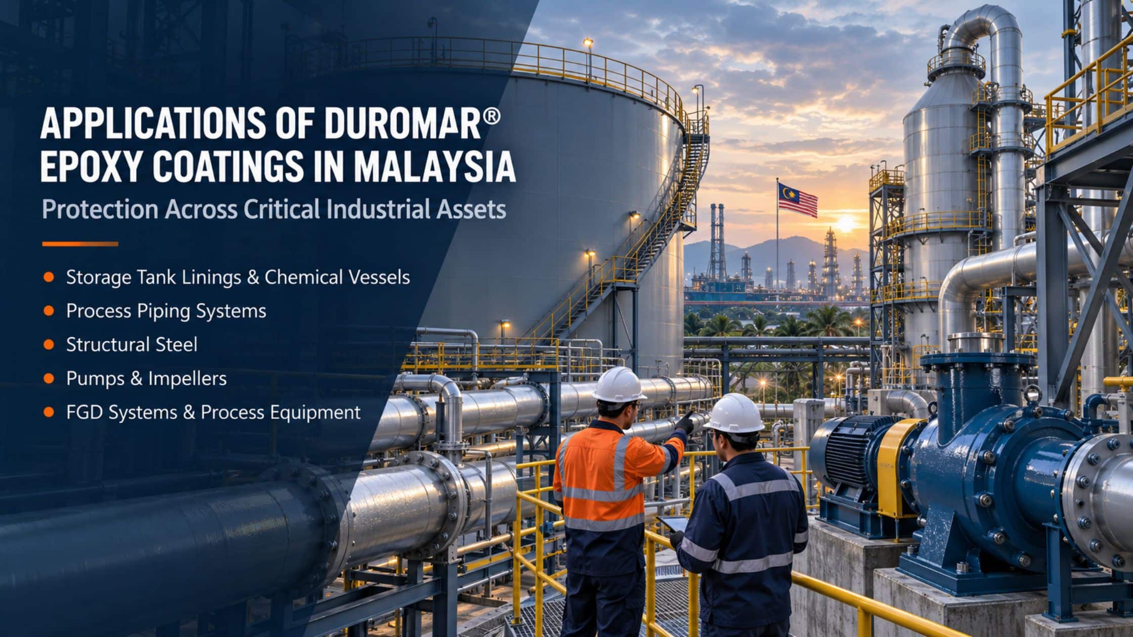 Arudra Engineers Duromar epoxy coating applications on tanks, piping, and pumps in Malaysia