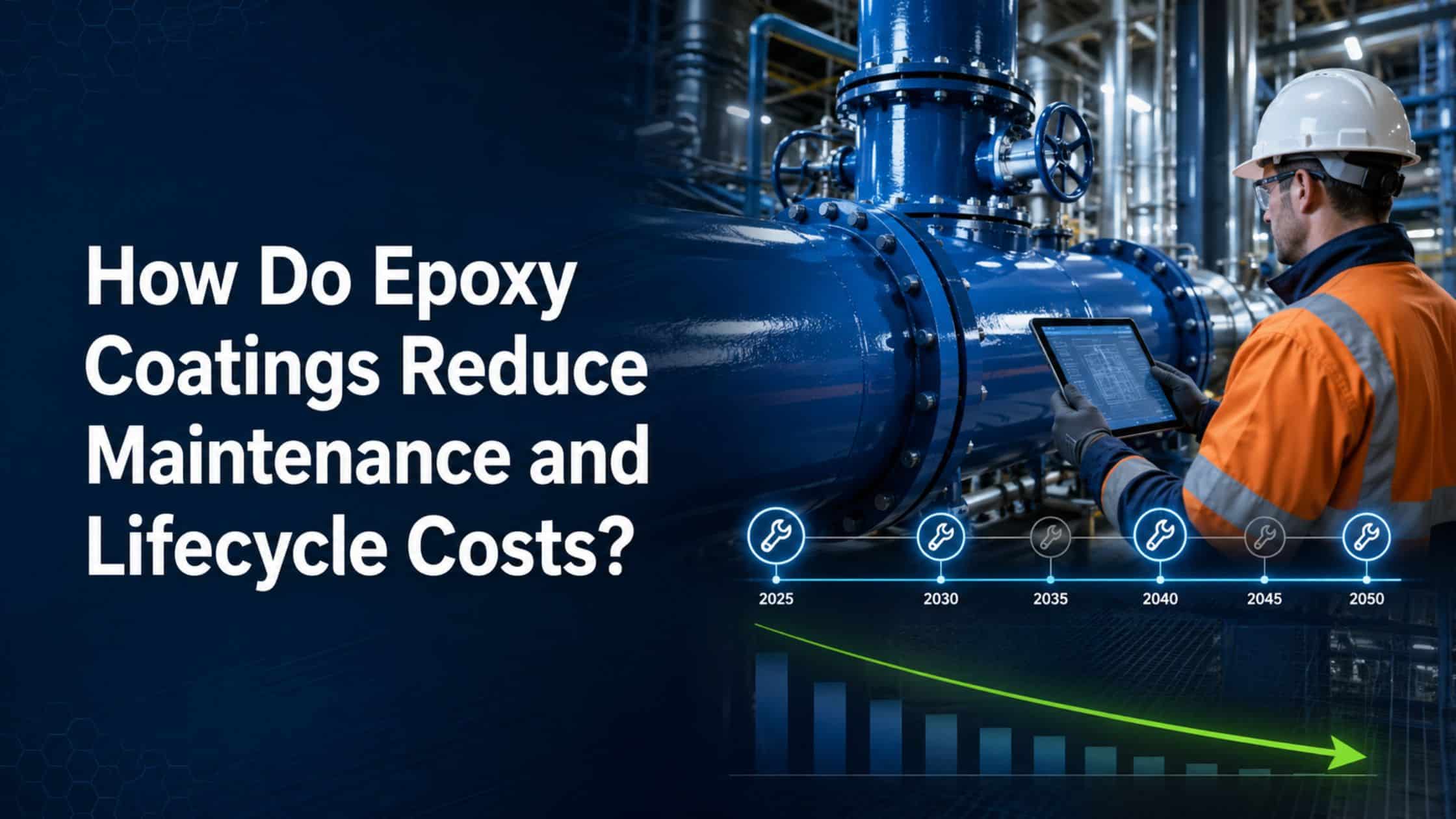 Arudra Engineer reviewing tablet data beside blue pipeline to cut maintenance costs
